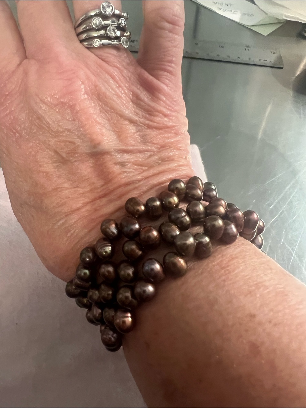 Genuine Bronze Pearl 3 Strand Wrap Bracelet